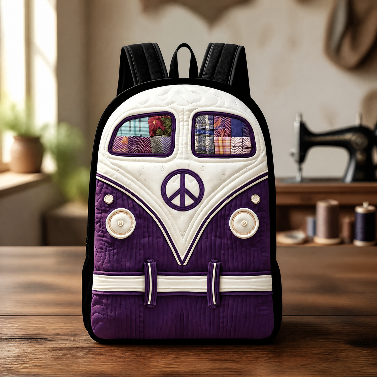 Nerys | Purple Hippie Quilted Backpack with Black Straps