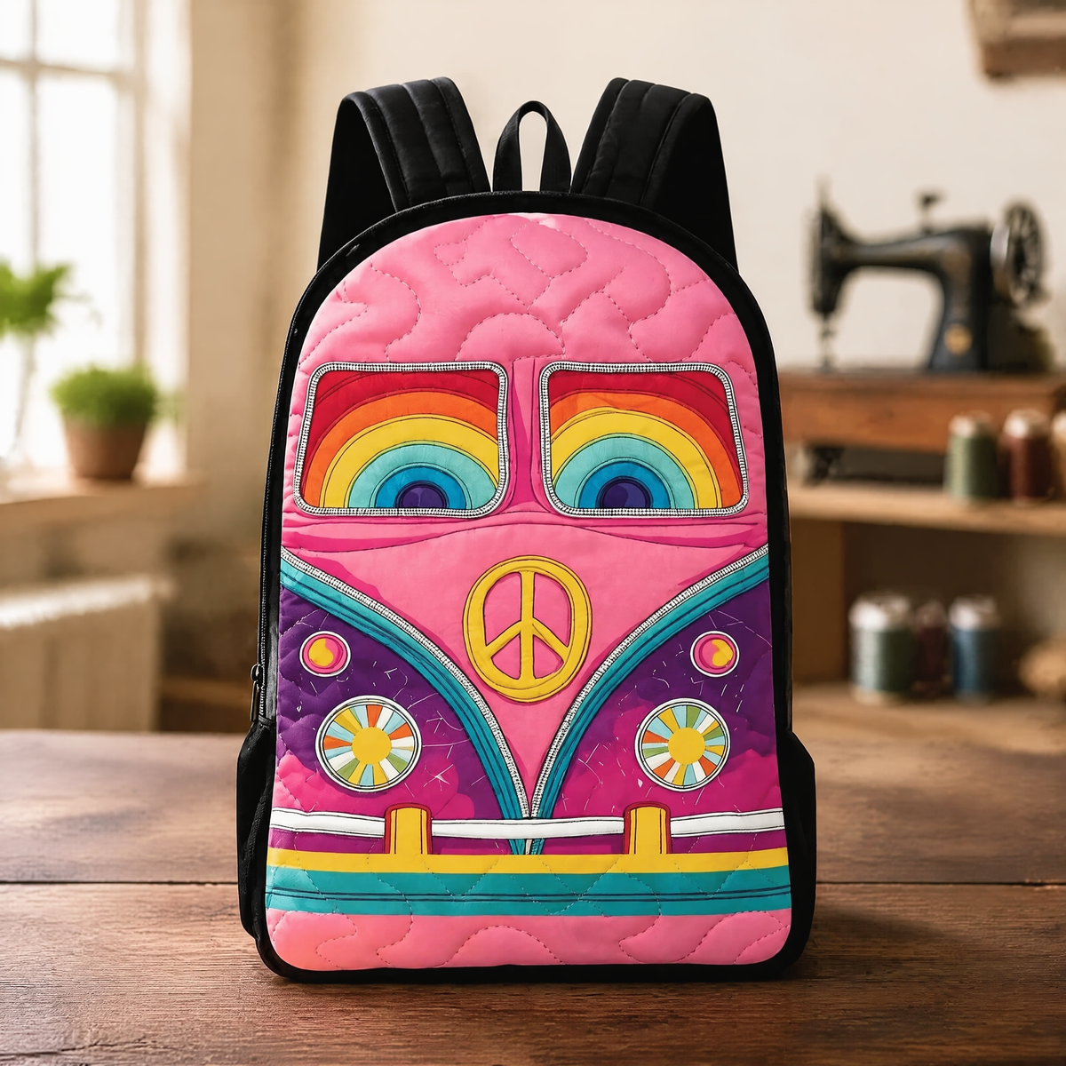 Kitty | Hippie Quilted Backpack with Black Straps