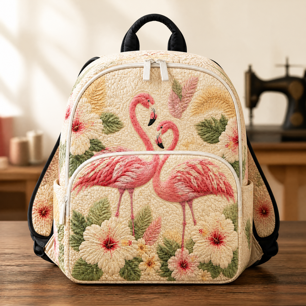 Queenie | Pink Flamingo Quilted Backpack