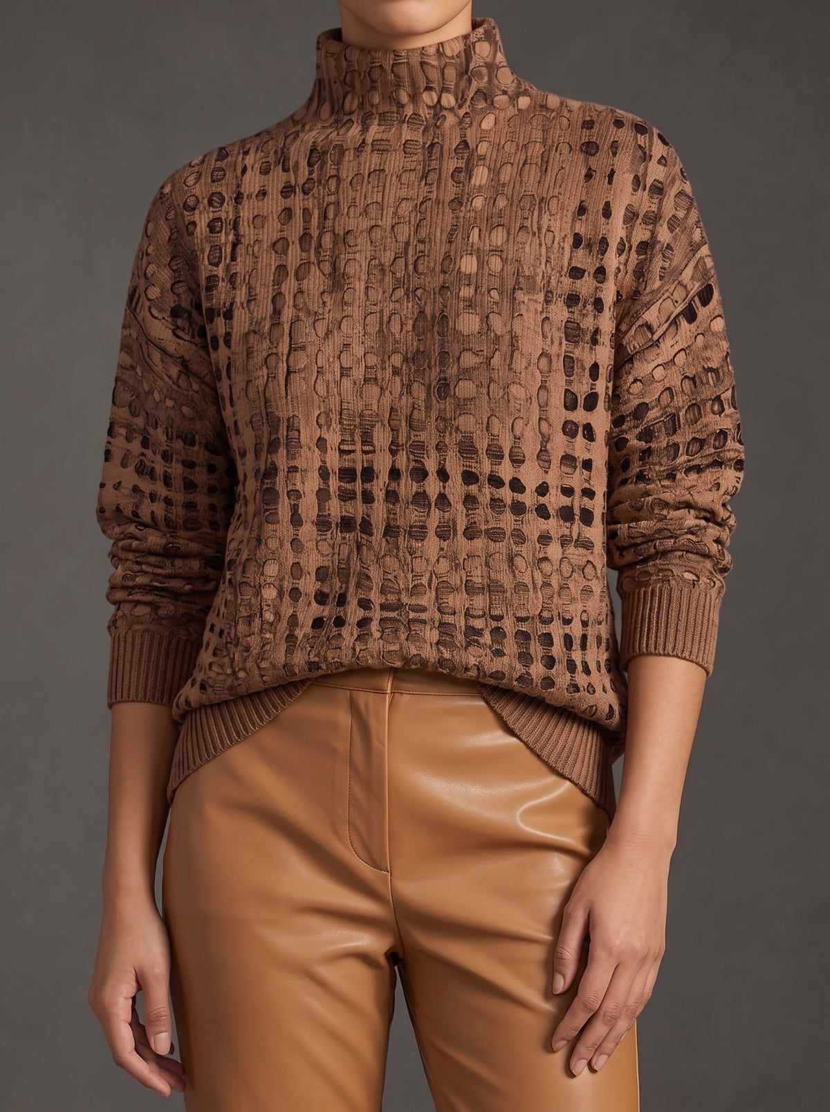 Marnie | Chestnut Lattice Roll Neck Jumper