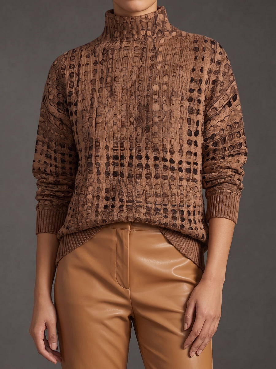 Marnie | Chestnut Lattice Roll Neck Jumper