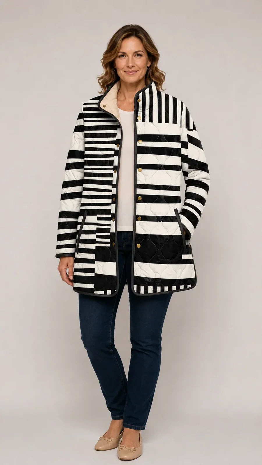 Miren | Black & White Abstract Quilted Jacket