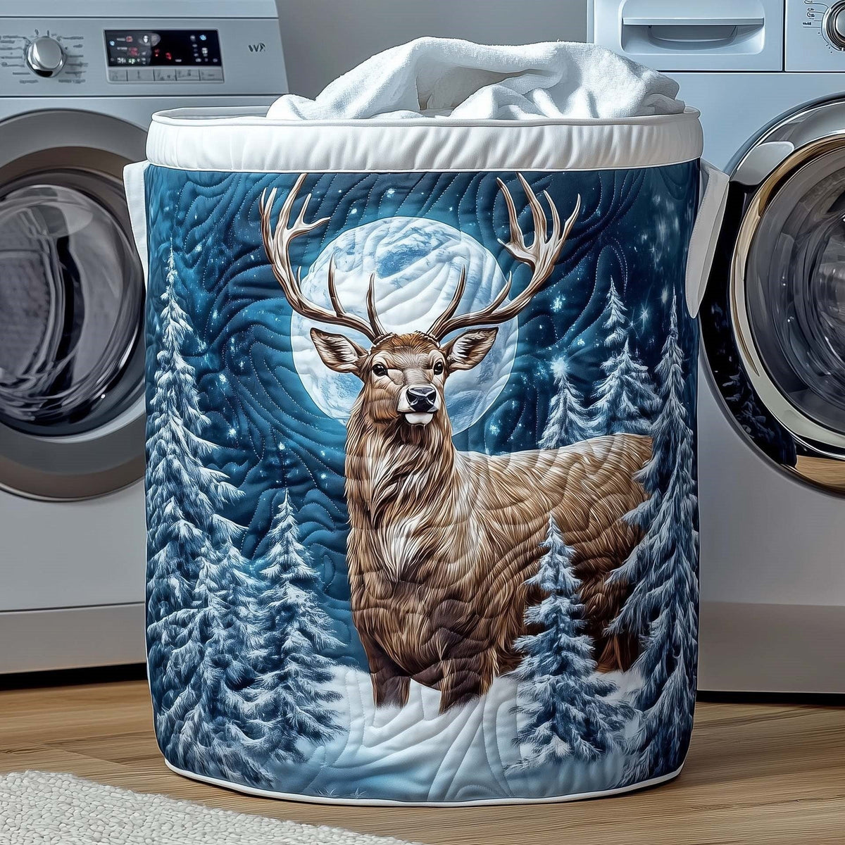 Luna | Moonlit Winter Stag Quilted Laundry Basket