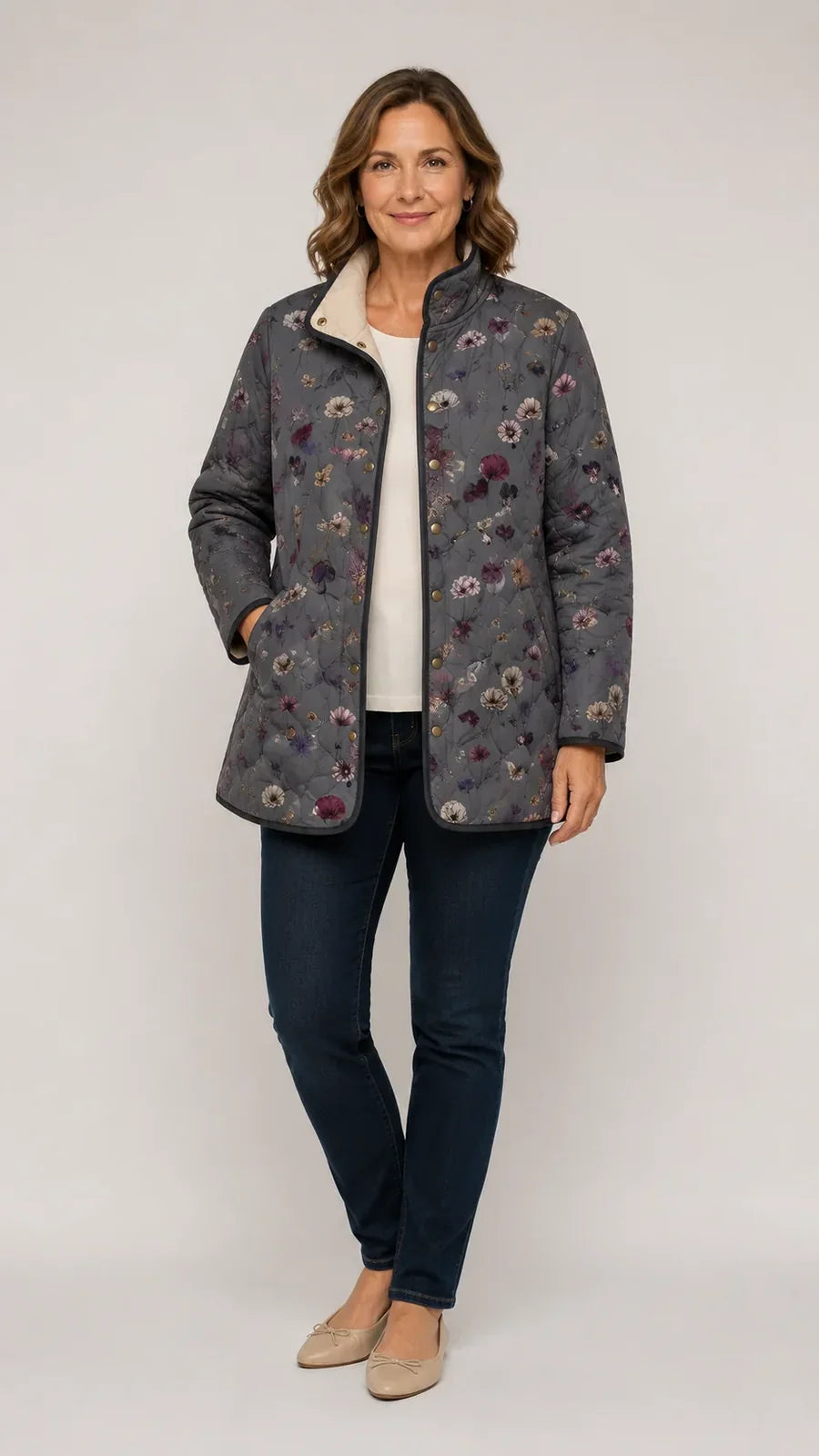 Niva | Charcoal Floral Quilted Jacket