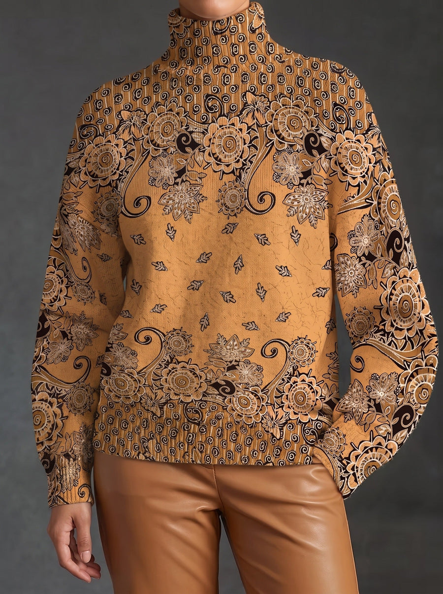 Oleander | Caramel Paisley Roll Neck Jumper