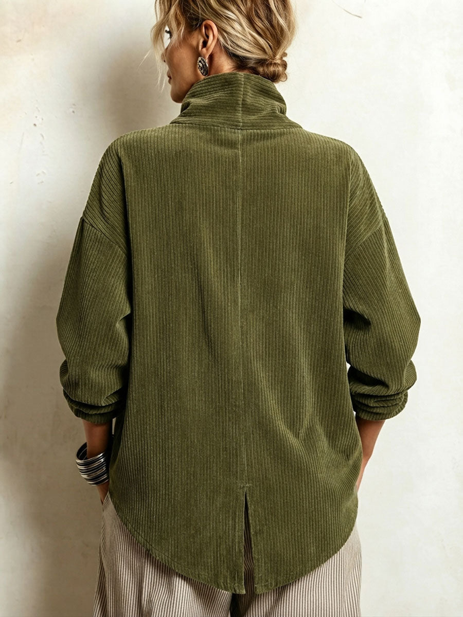 Avery | Wrap-Collar Corduroy Button-Up Top