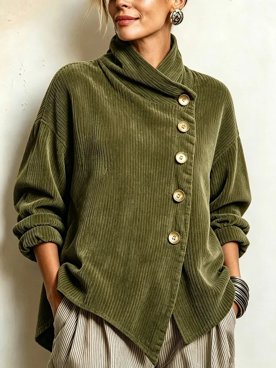 Avery | Wrap-Collar Corduroy Button-Up Top