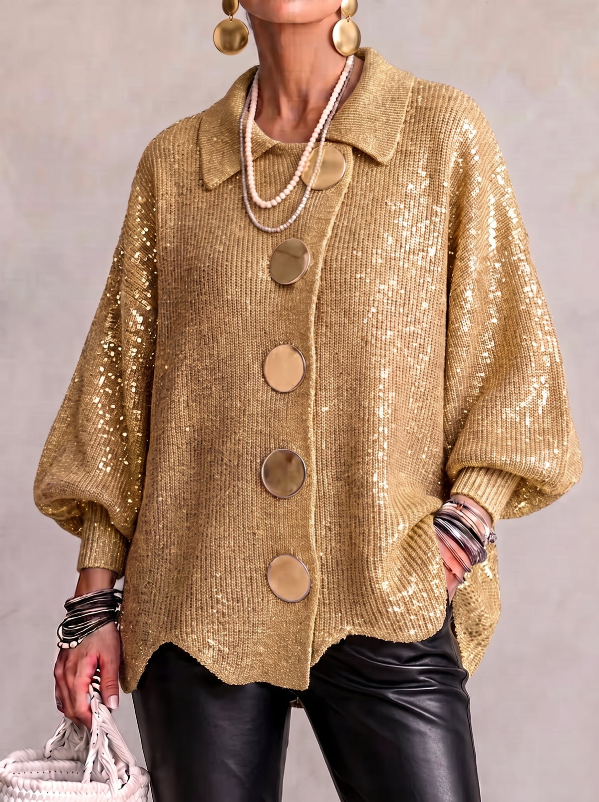 Ortensia | Oversized Gold Button Cardigan