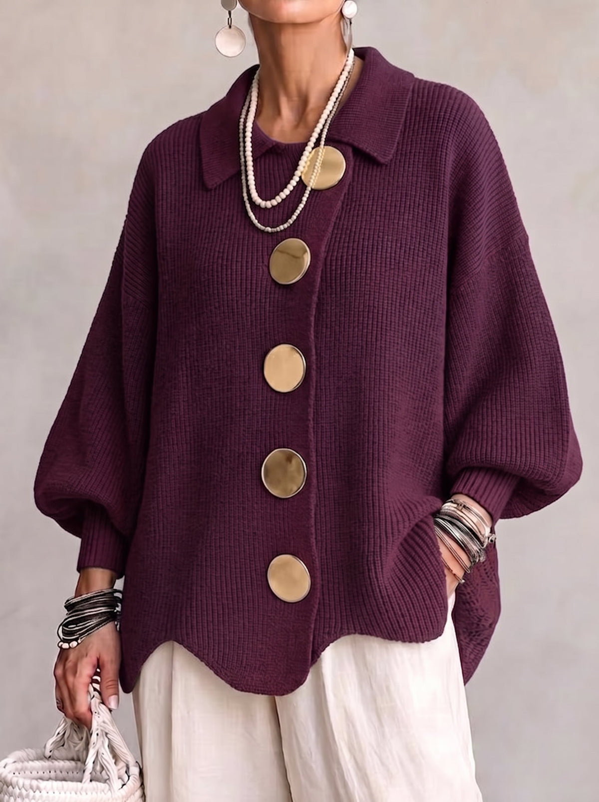 Ortensia | Oversized Gold Button Cardigan