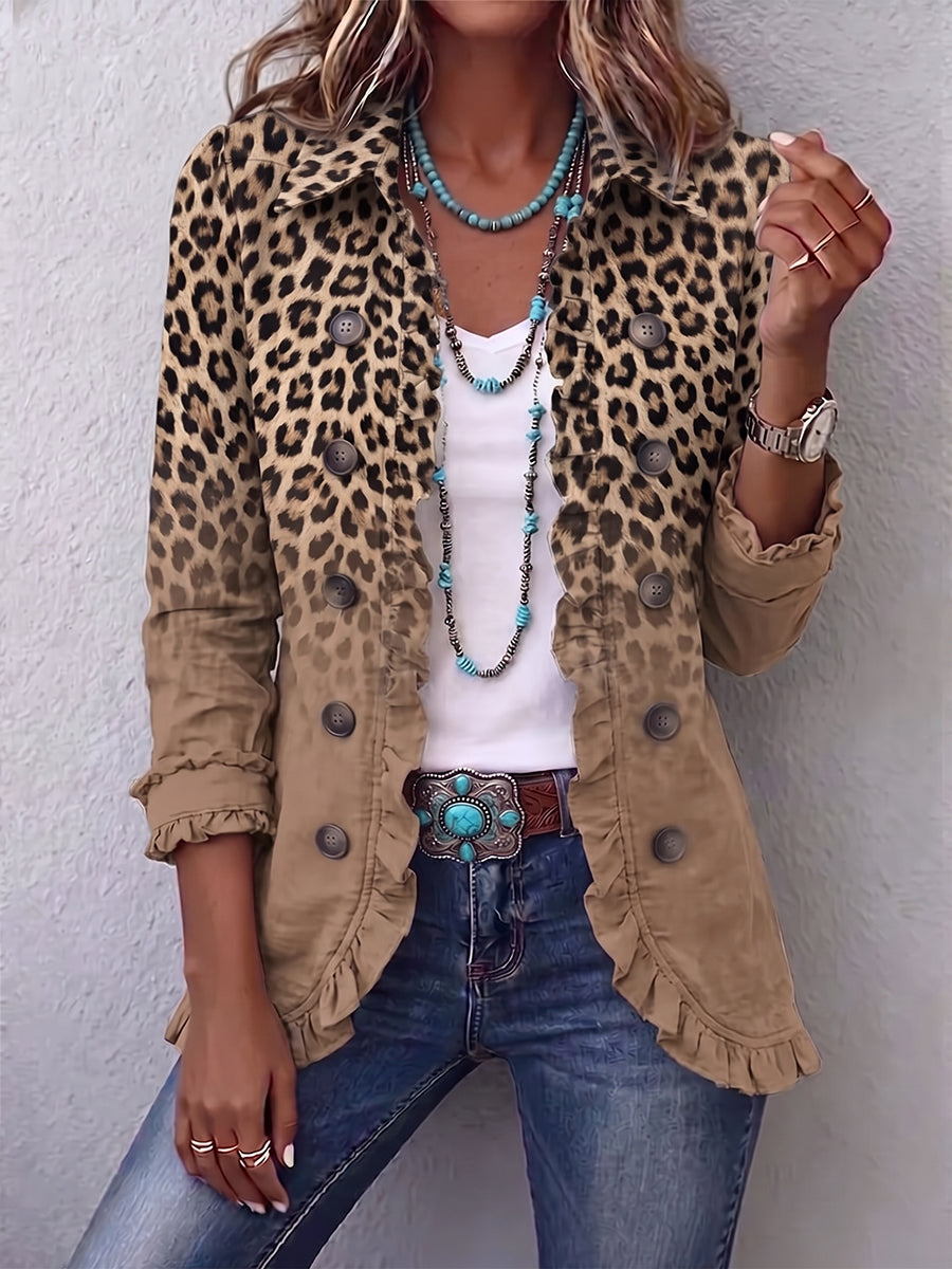 Ángeles | Leopard Print Gradient Jacket with Ruffles