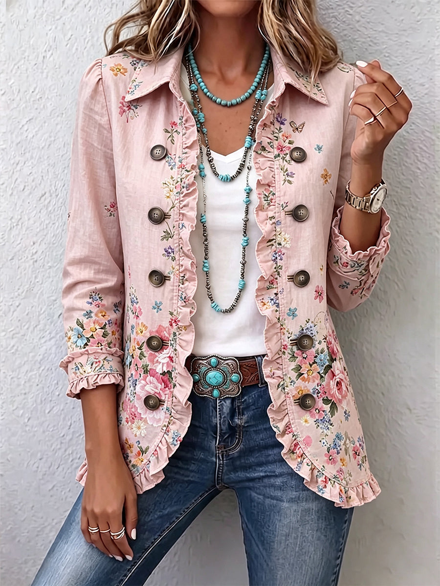 Pearl | Floral Ruffle Button-Front Jacket