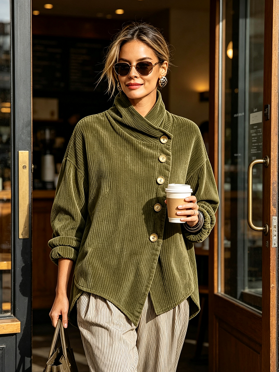Avery | Wrap-Collar Corduroy Button-Up Top