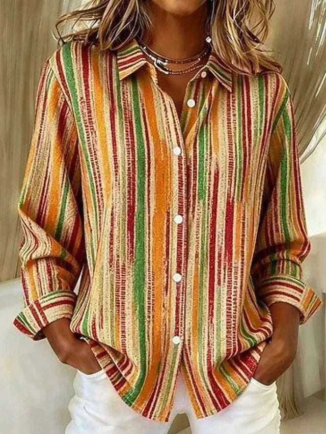 Fenella | Vintage Multicolour Striped Button Blouse