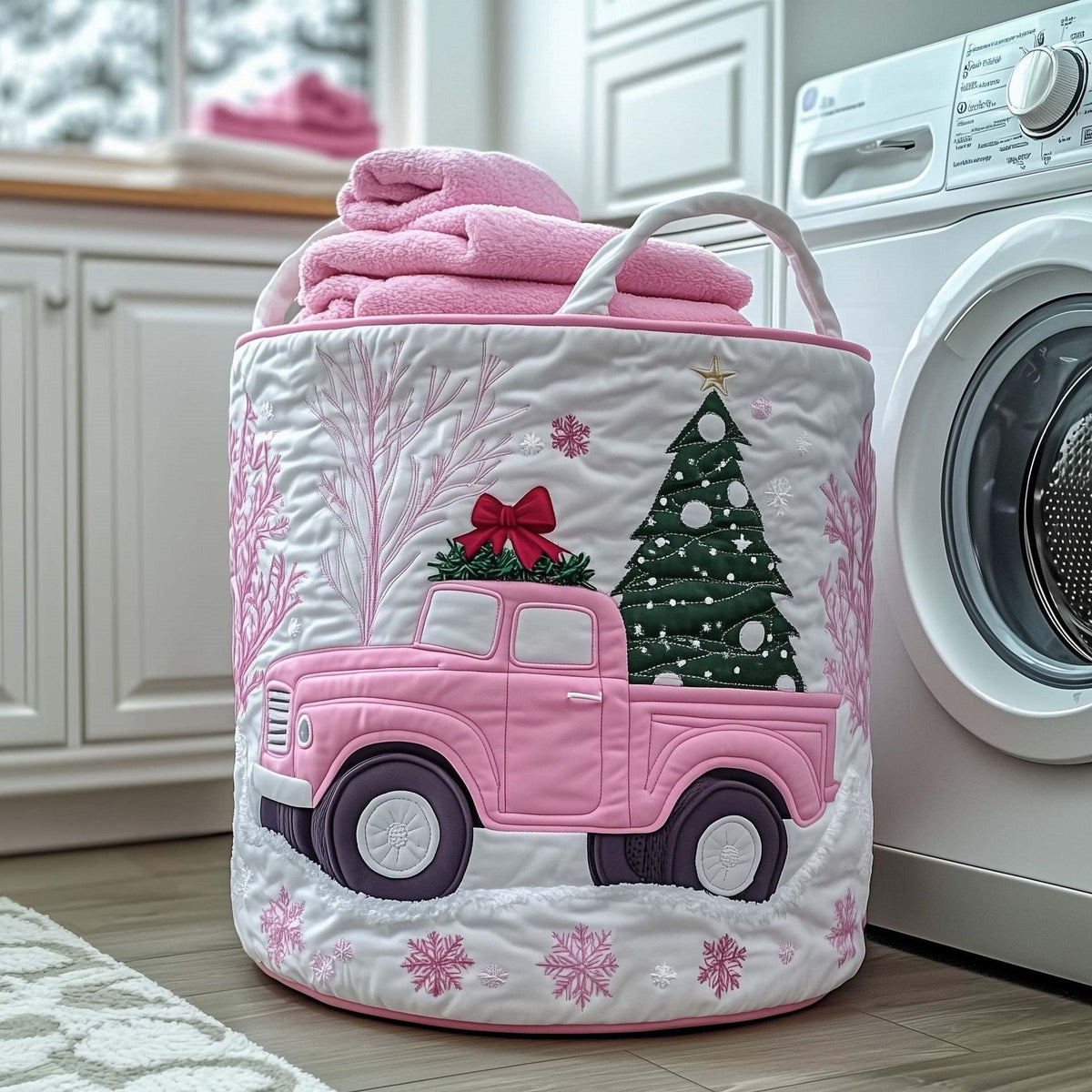 Blossom | Pink Christmas Pickup Quilted Laundry Basket