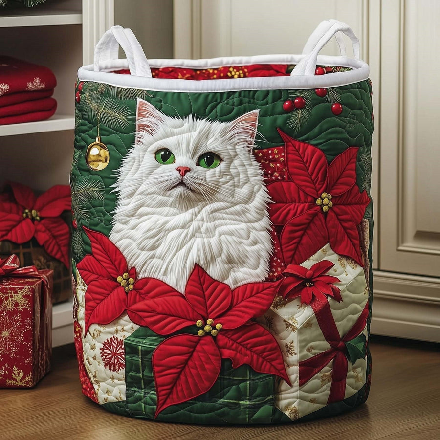 Cerise | Poinsettia Snow Cat Quilted Laundry Basket