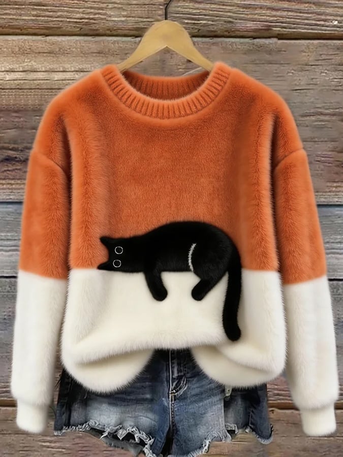 Myra | Cat Print Pullover Sweater