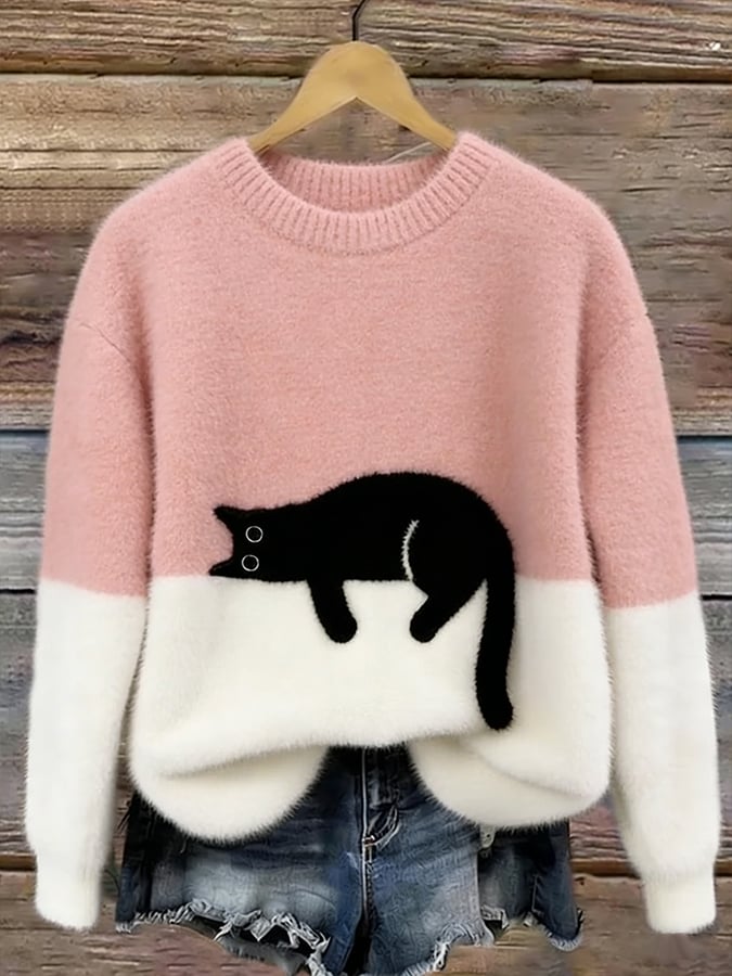 Myra | Cat Print Pullover Sweater