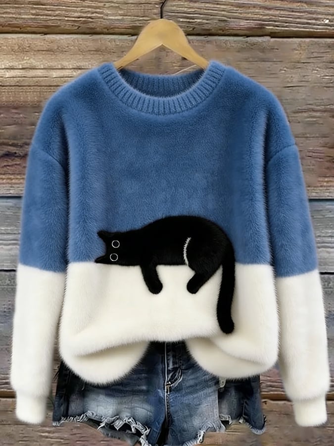 Myra | Cat Print Pullover Sweater