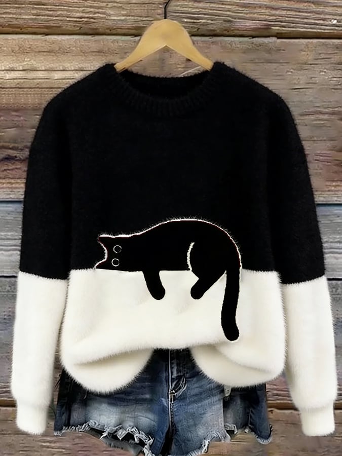 Myra | Cat Print Pullover Sweater
