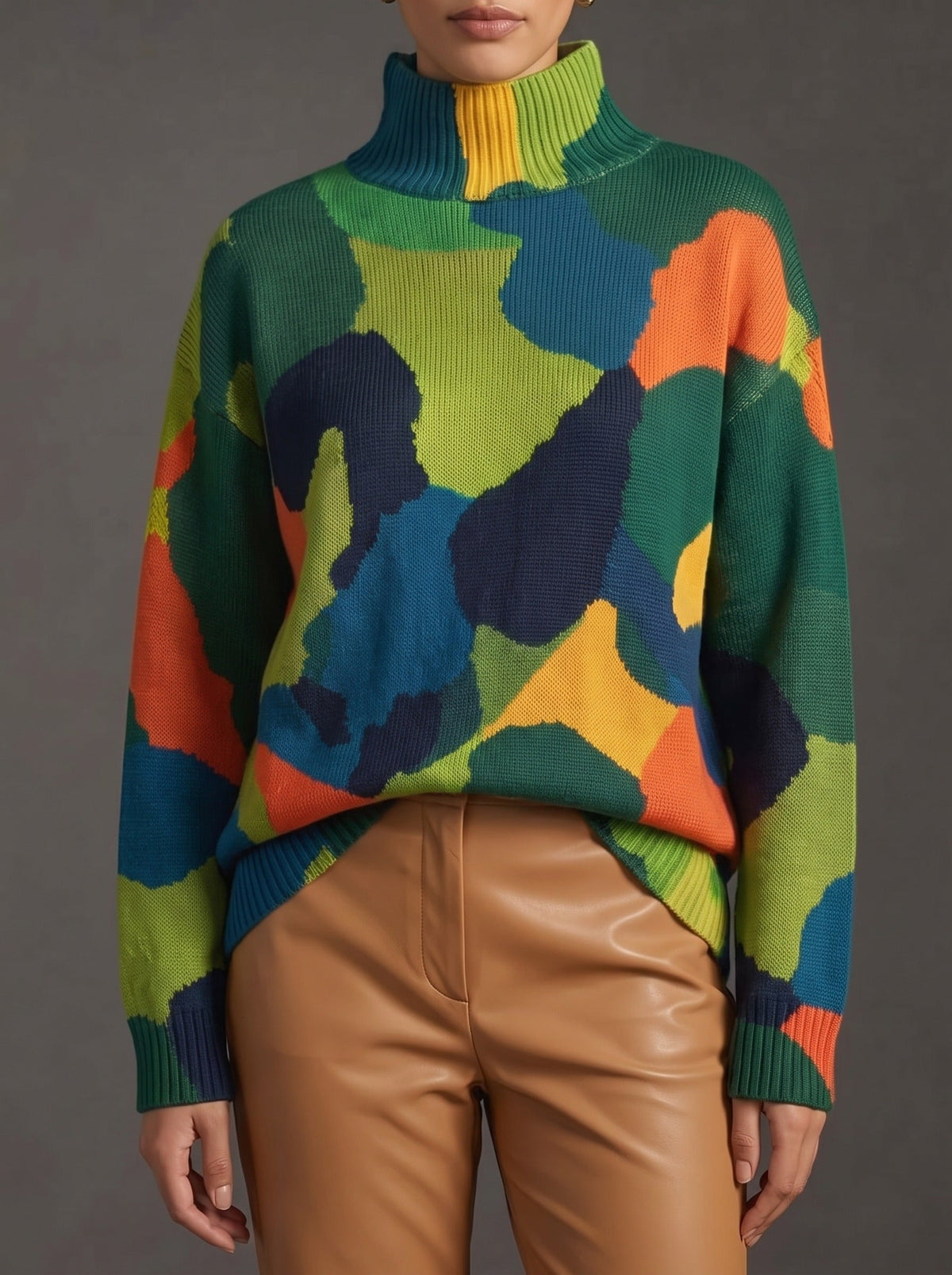 Rennick | Abstract Colour-Block Roll Neck Jumper