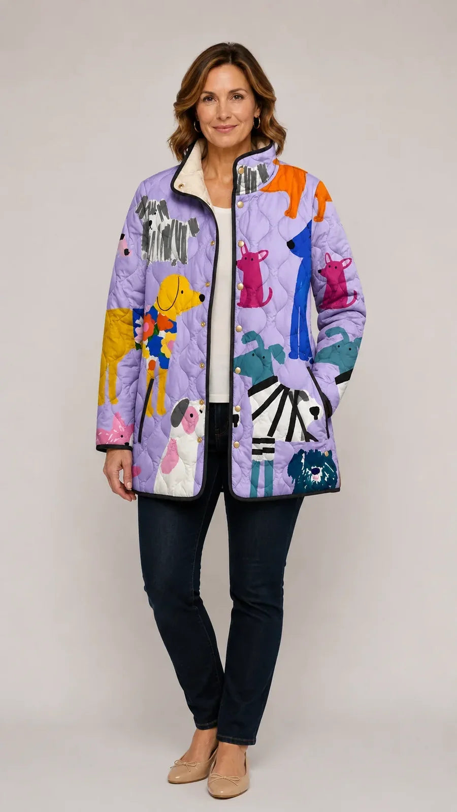 Rhea | Dog Print Quilted Jacket
