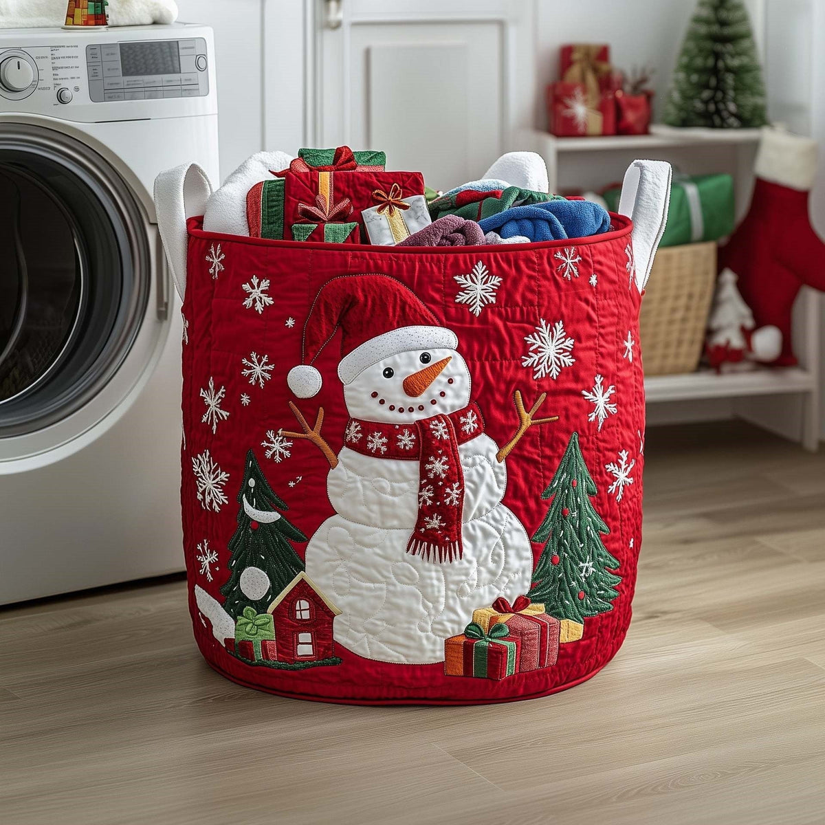Rosalind | Scarlet Snowman Quilted Laundry Basket