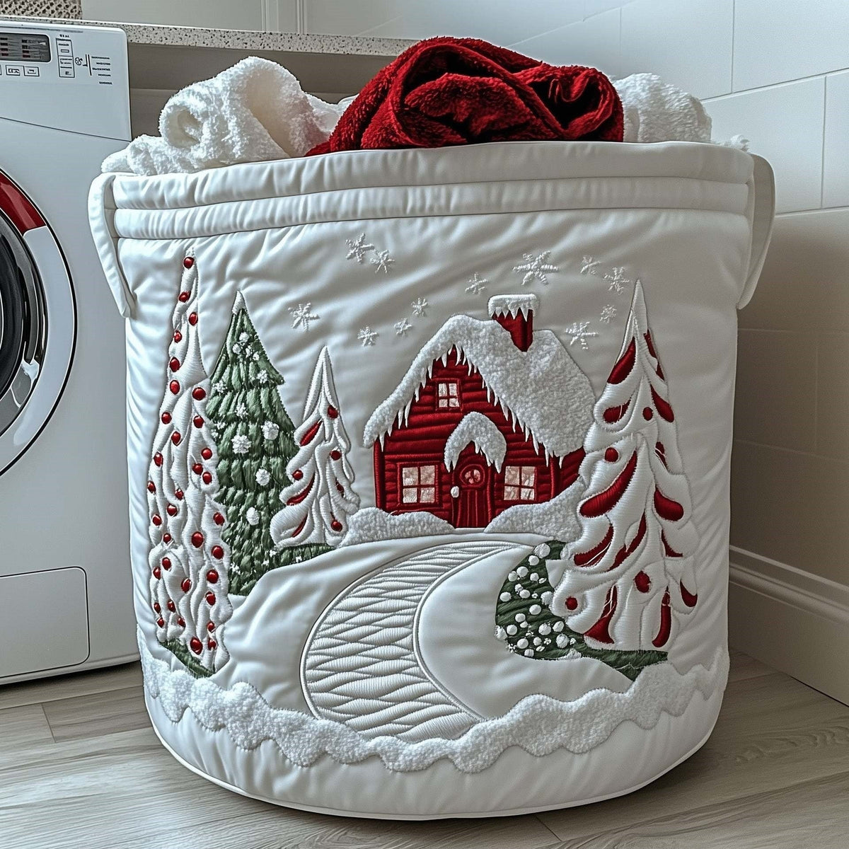 Candice | Snowy Candy Cane Lane Quilted Laundry Basket