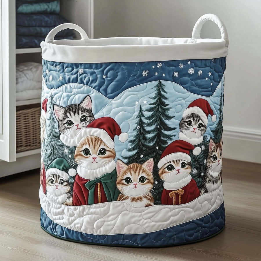 Snowy | Snowy Kitten Gathering Quilted Laundry Basket