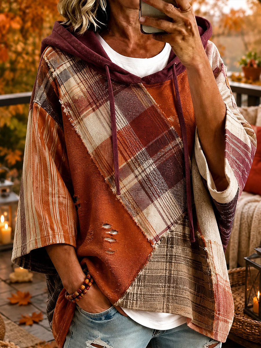 Adriana | Autumn-Toned Patchwork Oversized Hoodie