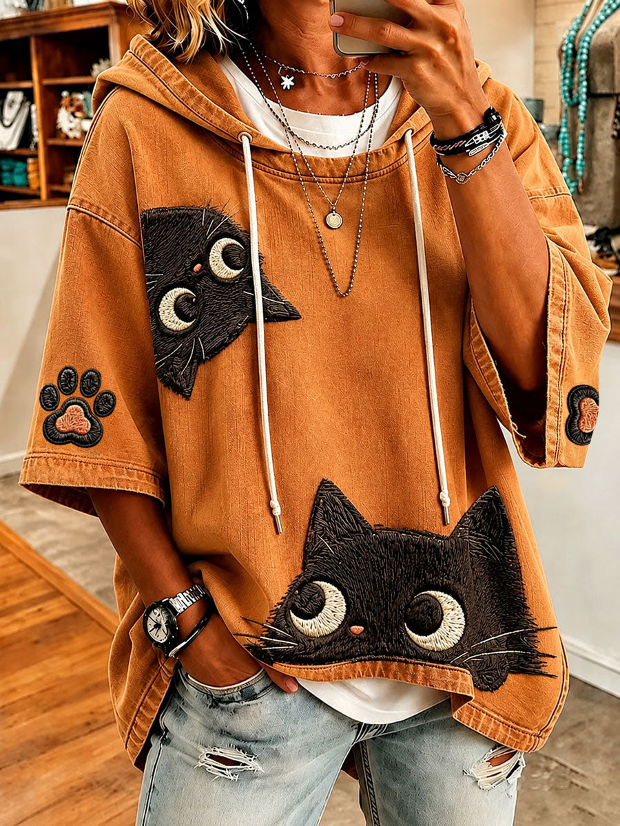 Ioana | Playful Cat-Print Oversized Hoodie