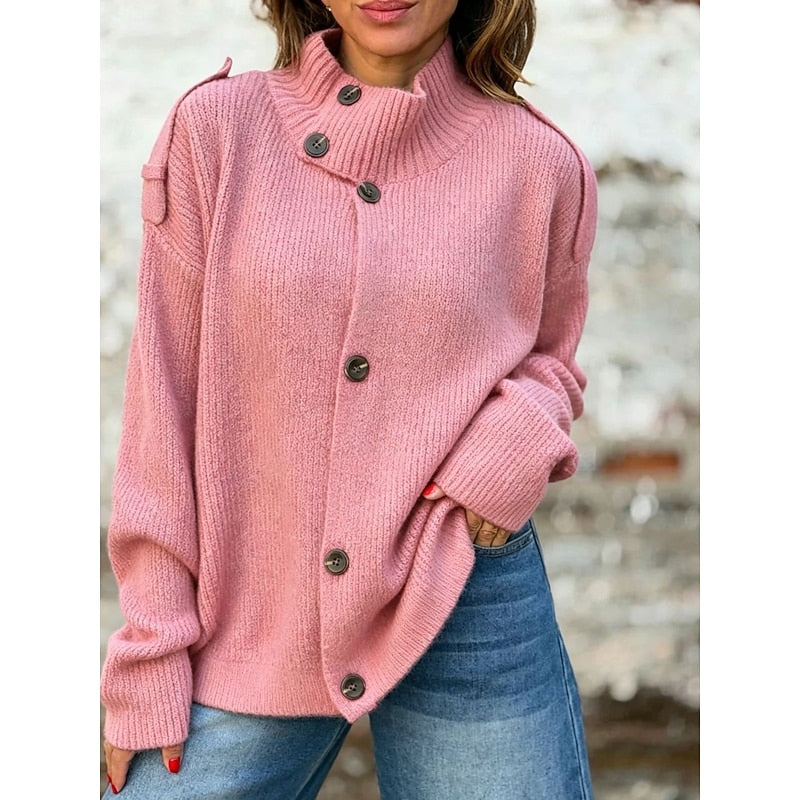 Wendy | Button-Front Stand Collar Cardigan