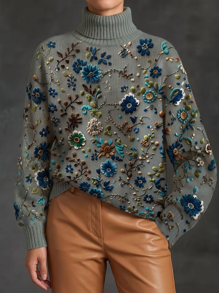 Thalassa | Sage Bloom Roll Neck Jumper