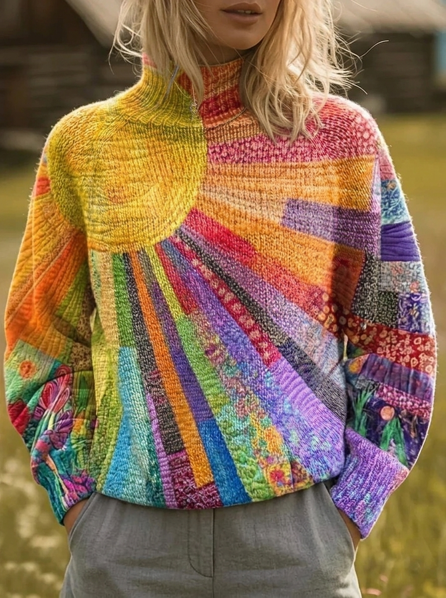 Hannah | High-Neck Sunburst Print Jumper