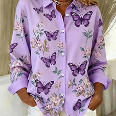 Verity | Whimsical Butterfly Print Button Blouse