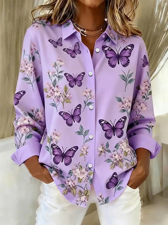 Verity | Whimsical Butterfly Print Button Blouse