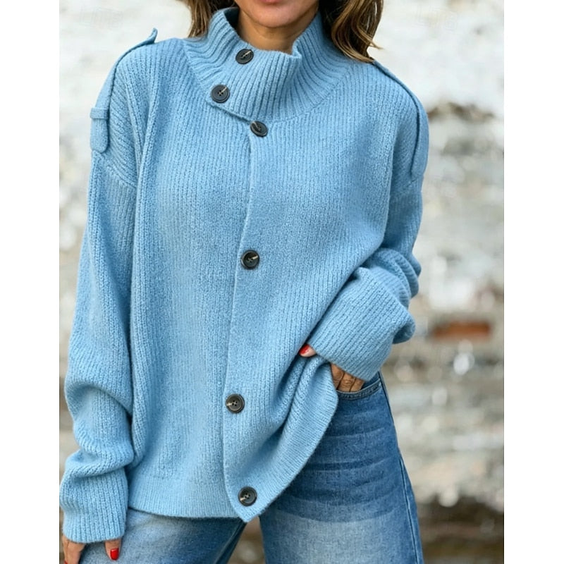 Wendy | Button-Front Stand Collar Cardigan