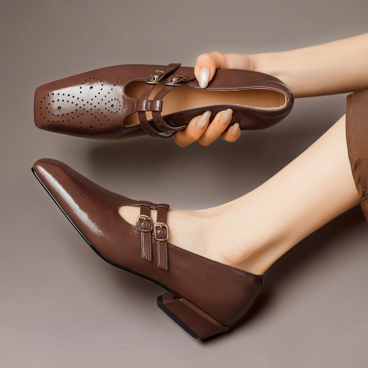 Roisin | Brogued Dual-Strap Mary Jane Pump