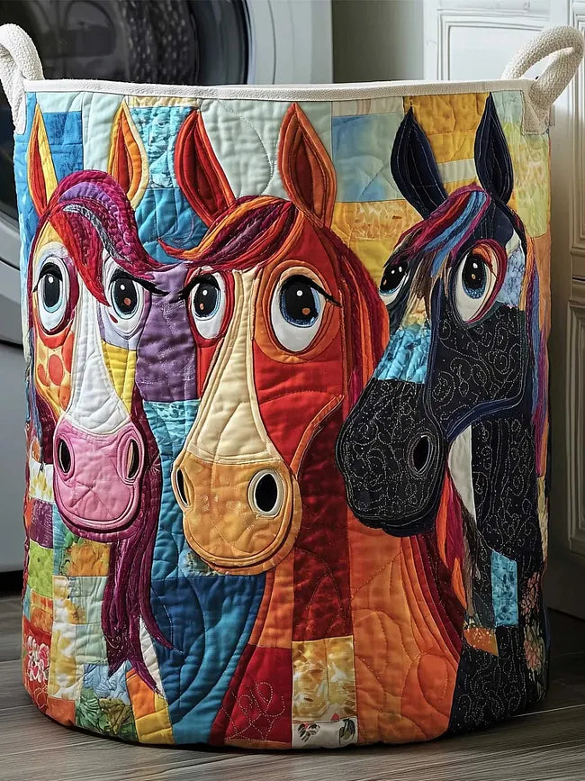 Bonnie | Whimsical Horse Quilted Laundry Basket