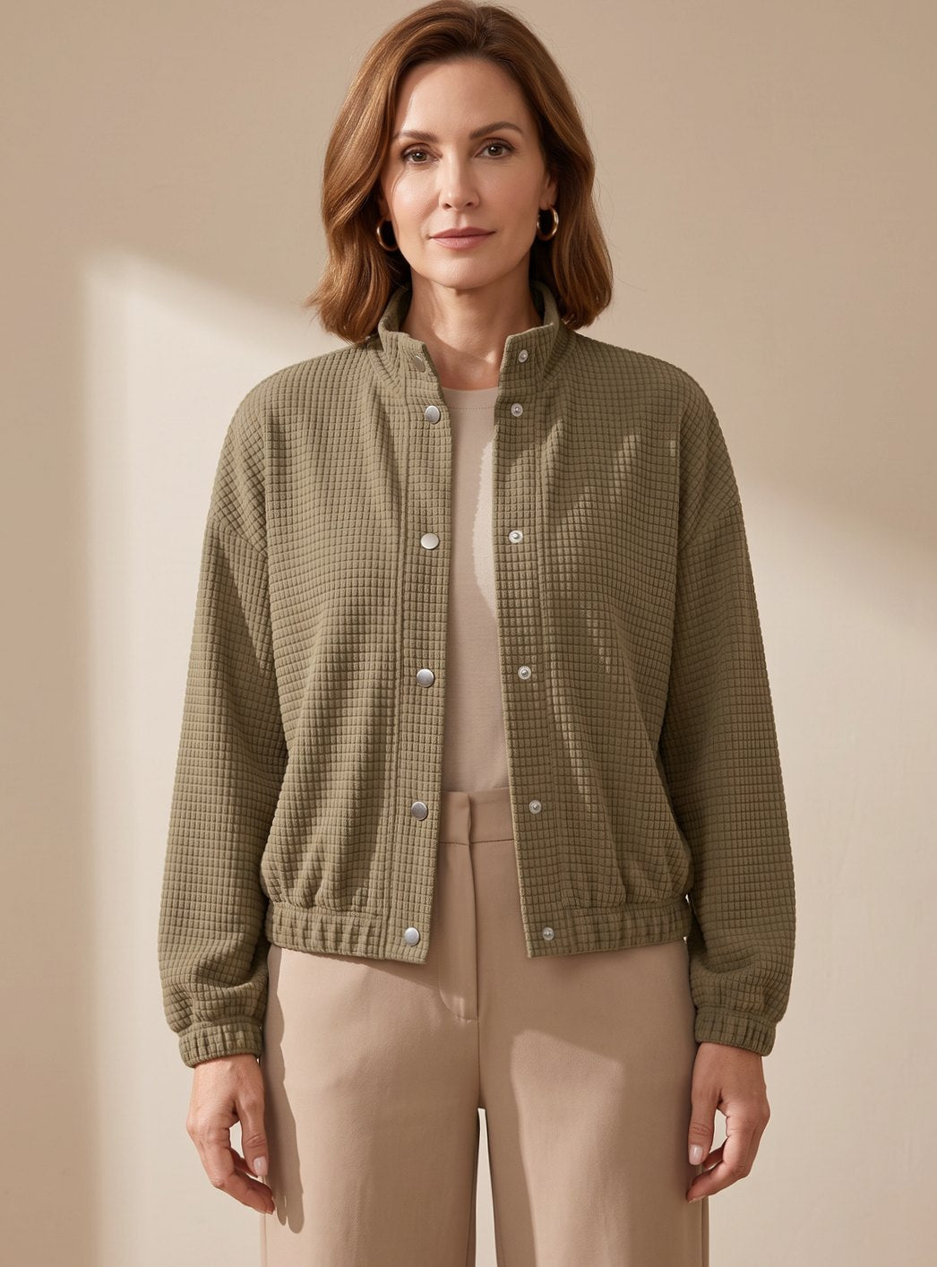 Heather | Cropped Textured Stand-Collar Jacket