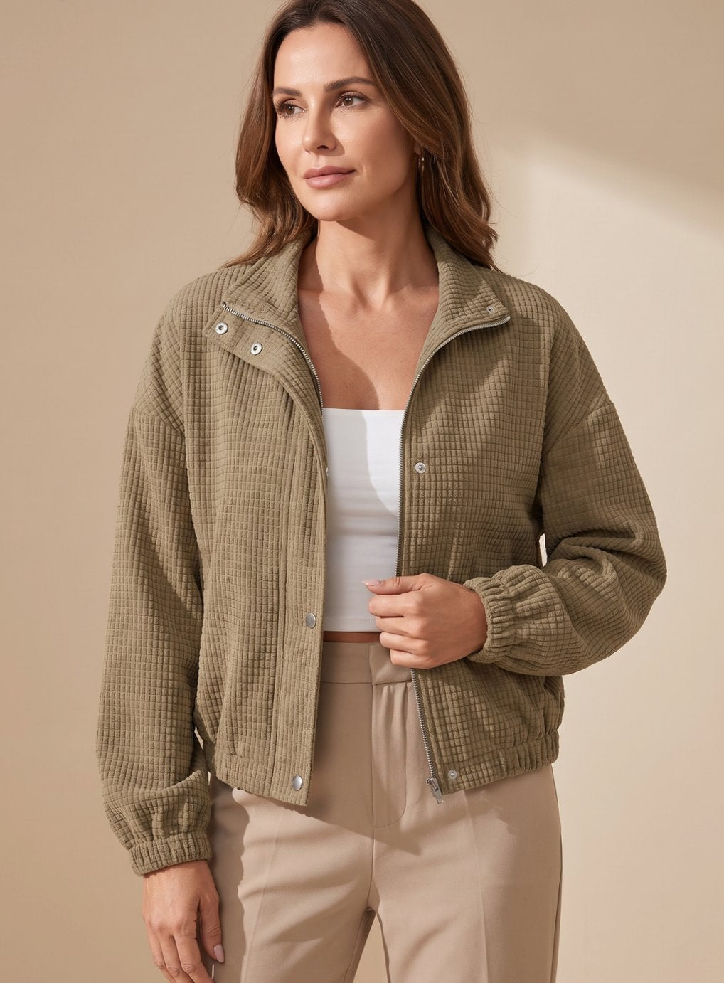 Heather | Cropped Textured Stand-Collar Jacket