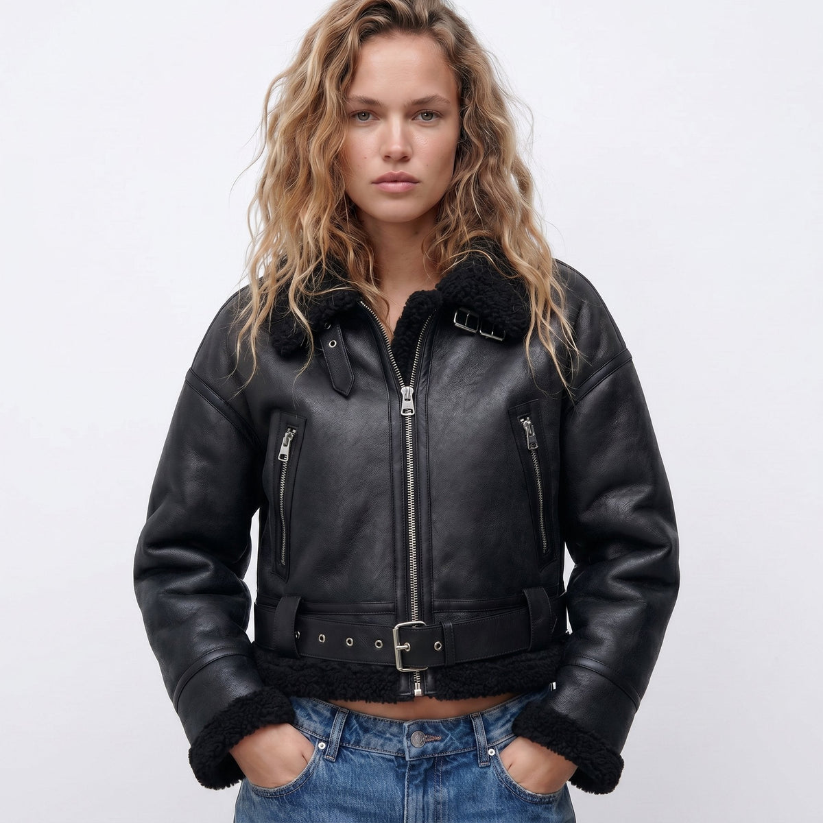 Beatrix | Cropped Aviator Bomber Jacket