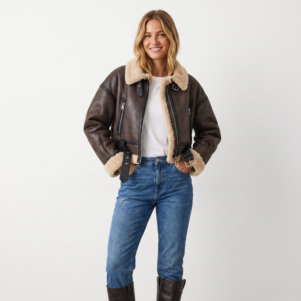 Beatrix | Cropped Aviator Bomber Jacket