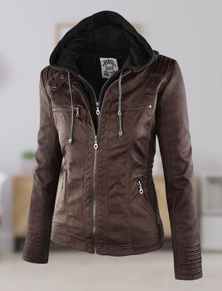 Harlow | Hooded Moto Jacket with Removable Hood