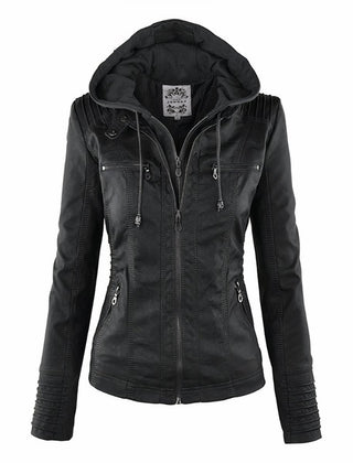 Agatha | Hooded Moto Jacket with Removable Hood