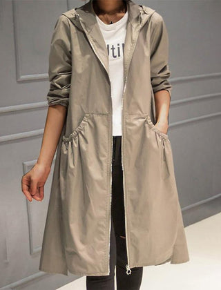 Kathleen | Hooded Zip-Up Long Trench Coat