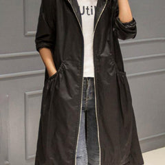 Kathleen | Hooded Zip-Up Long Trench Coat