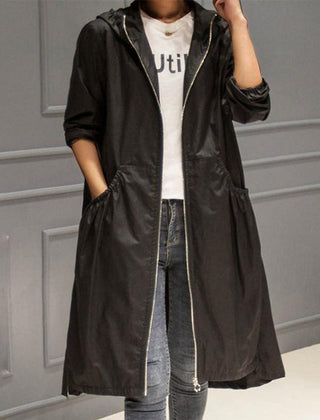 Kathleen | Hooded Zip-Up Long Trench Coat