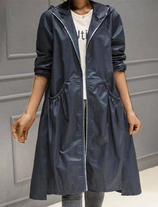 Kathleen | Hooded Zip-Up Long Trench Coat