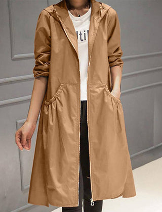 Kathleen | Hooded Zip-Up Long Trench Coat