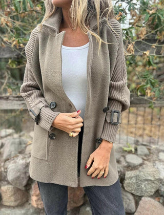 Halle | Double-Breasted Coat with Contrast Sleeves